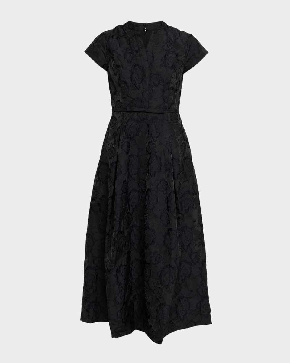 Martine Pleated Floral Jacquard Midi Dress